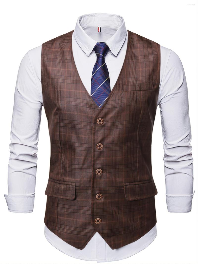 

Men's Casual Shirts Striped Suit Vest With Flap Pockets, Dark brown