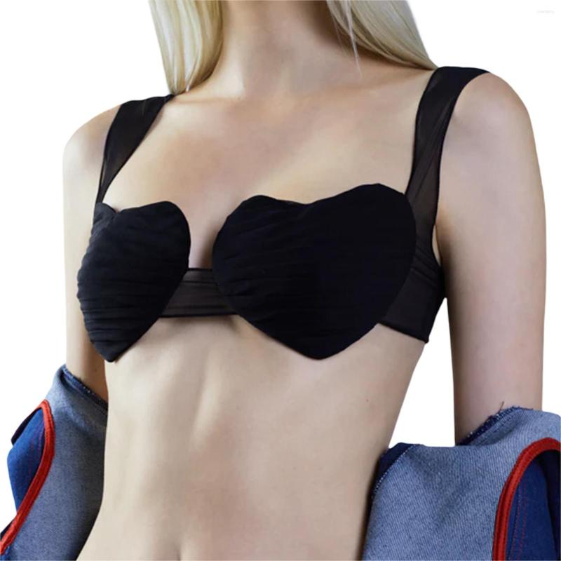 

Bras Women Heart Shape Bra Underwear Love Strap Plus Up Vest Seamless Sweet Push Breathable Tube Lingerie, Black
