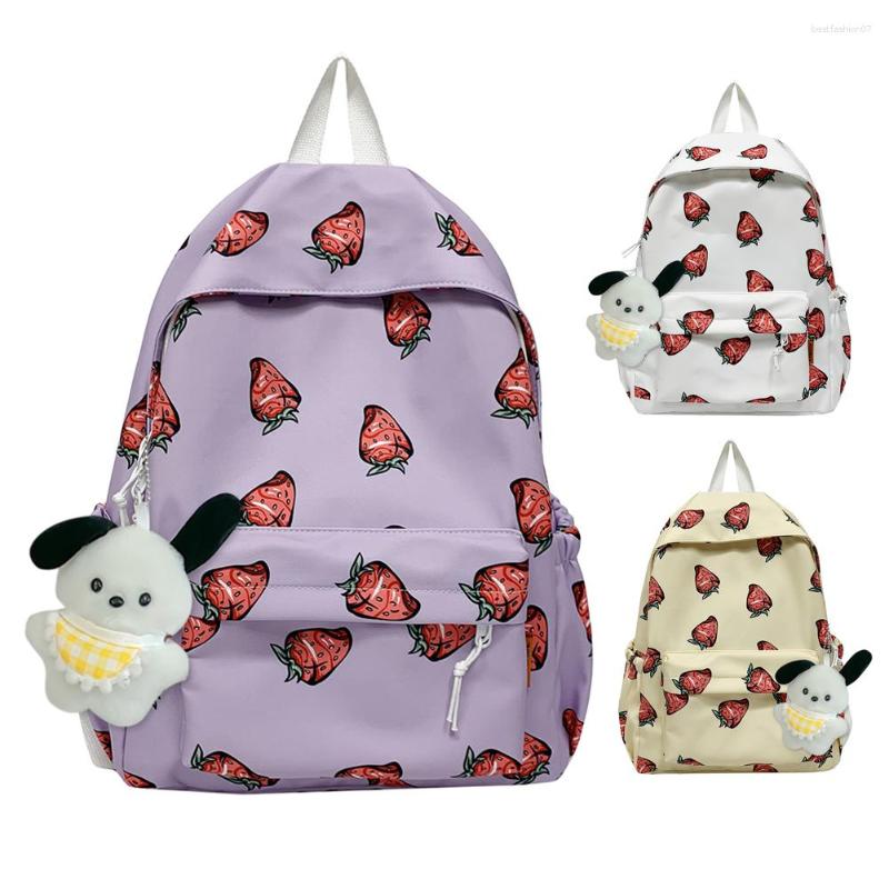 

School Bags Women Travel Backpack Fashion Cute Strawberries Schoolbag Bookbag Large Capacity Simple Handbags For Teenager Student, Purple