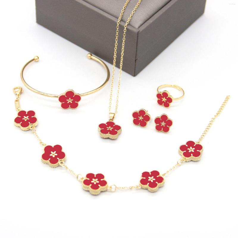 

Necklace Earrings Set 5pcs/Set Flower Pattern Designer Women Jewelry For Clover Bridesmaid Gift Accessories, Picture shown