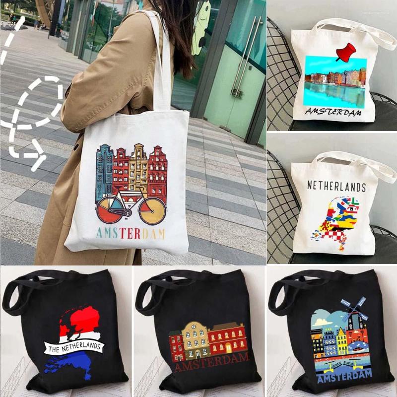 

Evening Bags Amsterdam Netherlands Emblem Dutch Flag Map Shopping Canvas Tote Bag Landmark Heart Travel Souvenir Fashion Cute Shopper, B 46