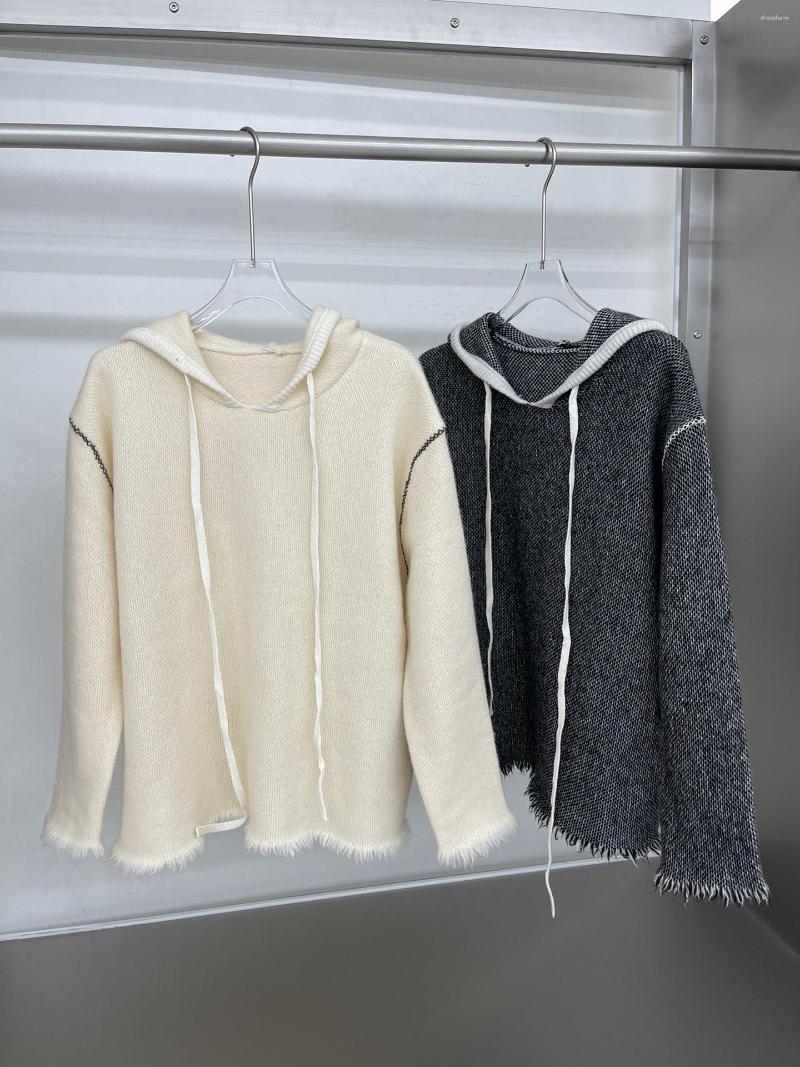 

Women' Knits Autumn And Winter Solid Color Minimalist Style Hooded Sweater Hem Hair Beard Unique Personality, Multi