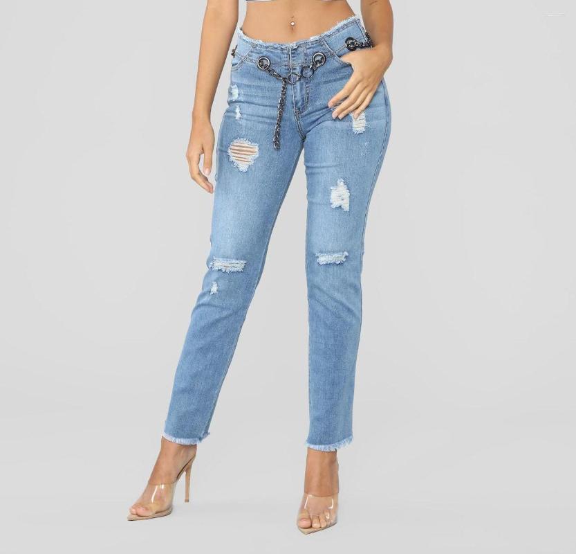 

Women' Jeans High Waist Stretch Ripped Casual Denim Trousers Ladies Women' Clothing, Light blue