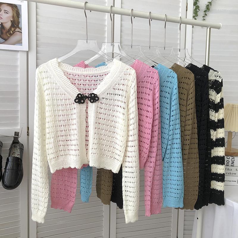 

Women's Knits Chic Elegant Hollow Long Sleeve Thin Cardigan Korean Fashion One Button Knitcoat Sweater Coat Y2k Women Casual Knitwear Top, White