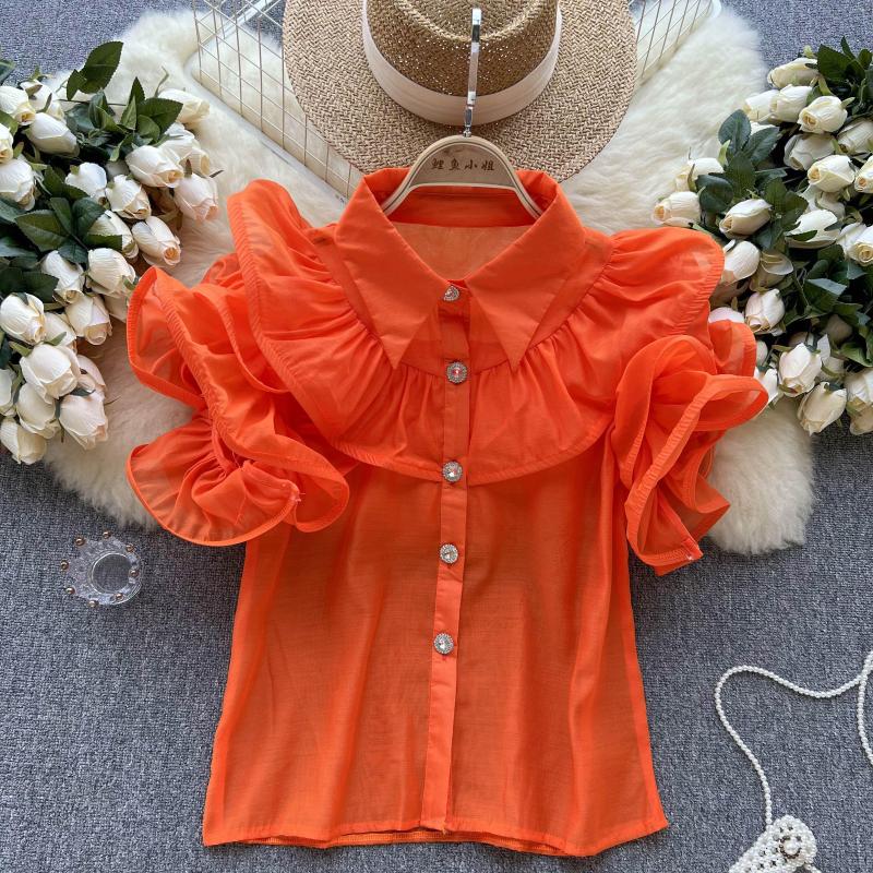 

Women's Blouses Sexy Ruffle Puff Sleeve Blouse Elegant French Fashion Casual Shirt Top Chic Summer Women Gothic Slim Clothing, Green