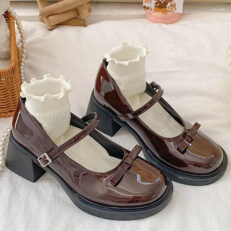 

Dress Shoes Mary Janes Bow Mid Heels 2023 Fashion Chunky Lolita Women Sandals Pumps Ladies PU Leather Shallow Casual, Black