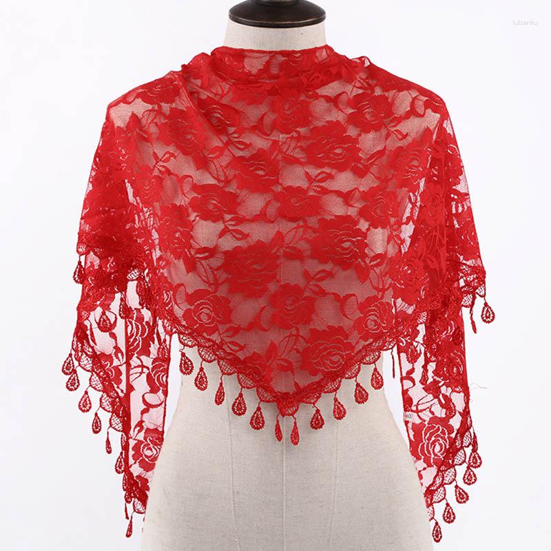 

Scarves Fashion Lace Hollow Tassel Triangle Scarf Women Girl Headscarf Female Spring Summer Shawls Long Veil Floral