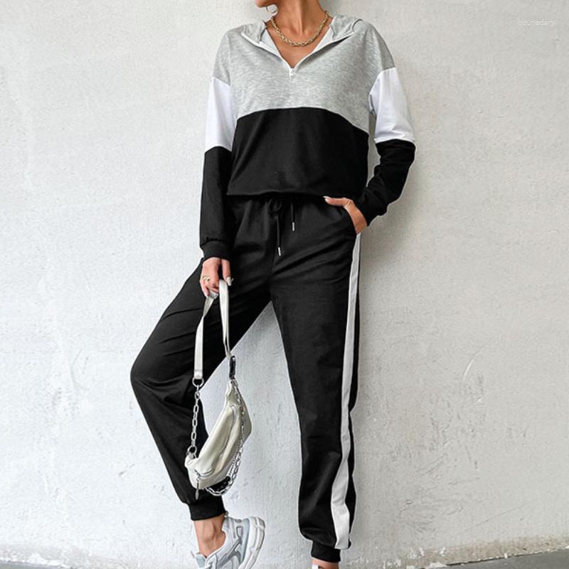 

Women' Two Piece Pants Cotton Spring Tracksuit Women 2 Pieces Sets Color-block Hoodies Sportwear Women' Sports Suit Hooded Sweatshirt, Black