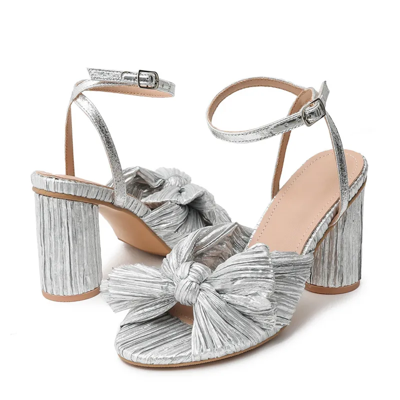 

Women Bow-knot Luxury Brand Sandal Round High Heel Ankle Buckle Peep Toe Ladies Elegant Dress Pumps Shoes Big Size 42, As pic5