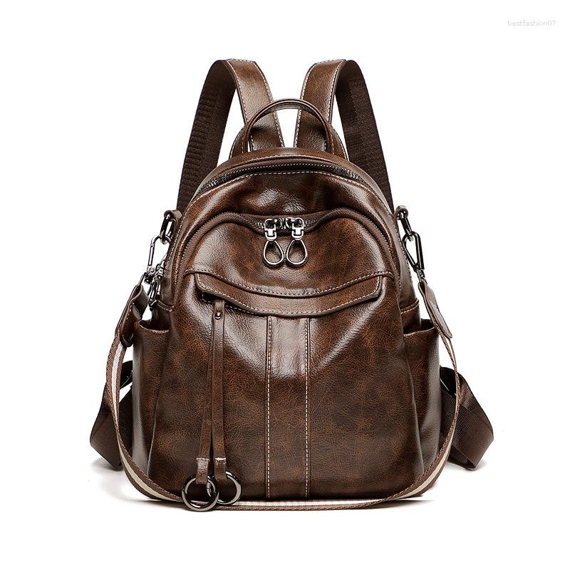 

School Bags Women's Backpack Fashion Pu Leather Back Bag For Woman 2023 Korean Large Girl Backpacks Female Handbags, Black