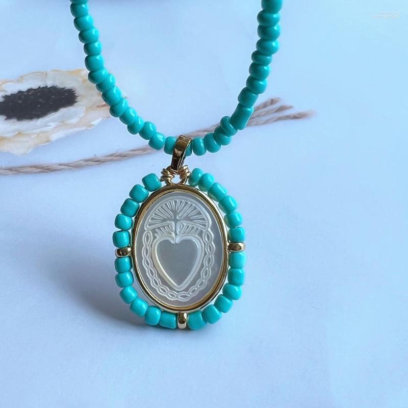 

Chains Promotion! Handmade Natural Sacred Heart & Angel Mother Pearl Shell Necklace Virgin Mary Glass Beads For Women Gift