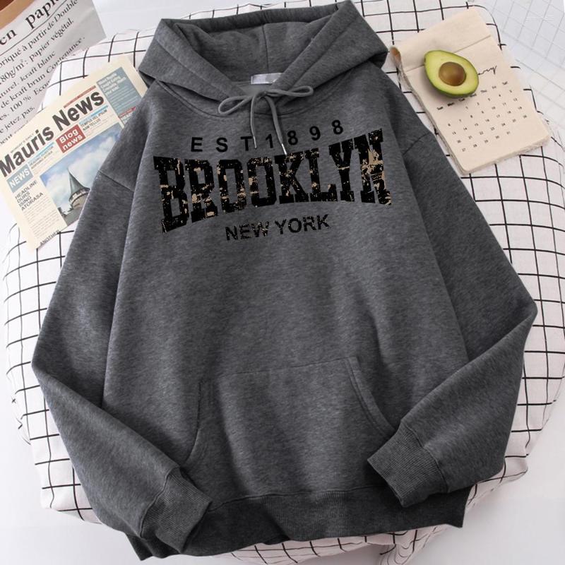 

Men's Hoodies Brooklyn Est 1898 York Print Male Classic Loose Clothes Designer Harajuku Tracksuit Round Neck Fashion Hoodie, Dark gary