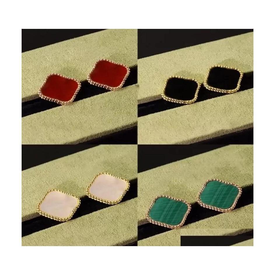 

Stud Fashion Vintage 4/Four Leaf Clover Charm Earrings Back Motherofpearl Sier 18K Gold Plated Agate For Women Girls Valentines Dhicp