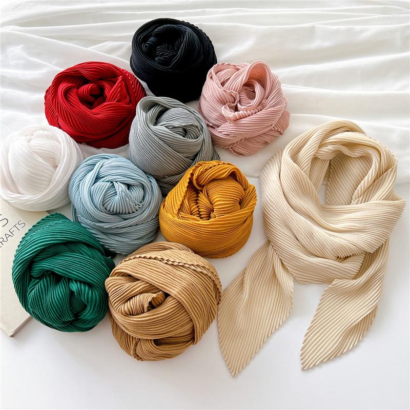 

Scarves MoriBty 90cm Square Silk Scarf Women Solid Wrinkle Hijab Bandanas Female Spring Summer Decorative Headscarf Shawl Wraps Szal