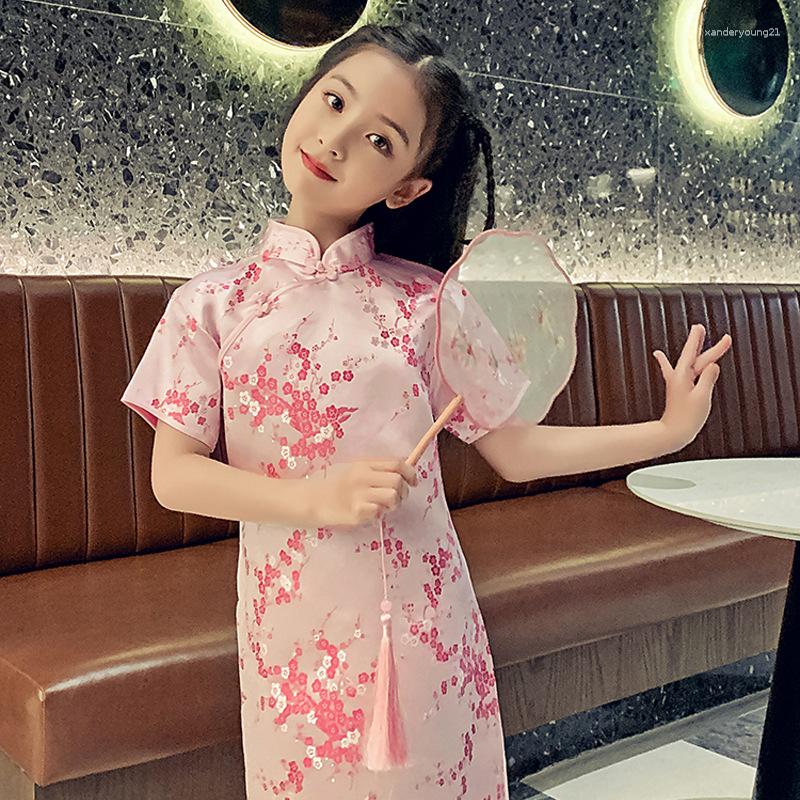 

Ethnic Clothing Children Qipao Chinese Traditional Prom Party Dress Vestidso Flower Hand Button Elegant Cheongsam Girl Mandarin Collar