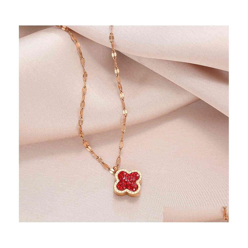 

Chain Link 18K Gold Plated Black Red Doublesided Diamond Clover Necklace Female Titanium Steel Non Fading Simple Mh Clavicle Dr Dh7Mx
