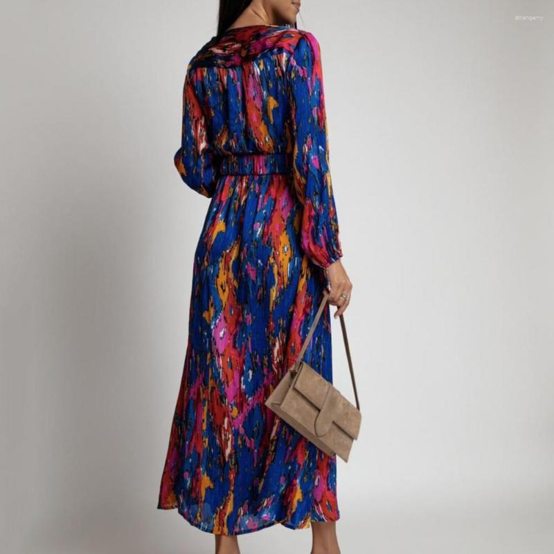 

Casual Dresses Women Dress Anti-pilling Long Thin Dressing Up Charming Split Hem Printed, Blue