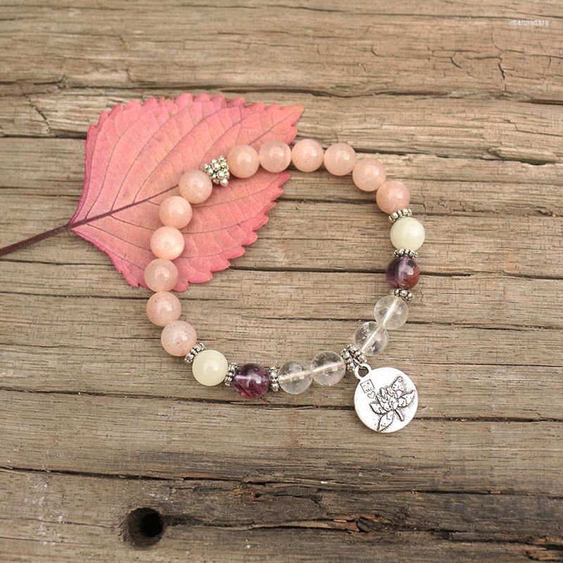 

Strand 8mm Natural Stone Beads Prayer Bracelet Sunstone Moonstone Balance Power JapaMala Spiritual Jewelry Meditation