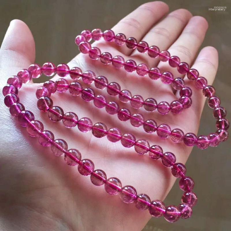 

Strand Genuine Natural Red Tourmaline Crystal Transparent Round Beads Women Lady Three-Laps Bracelet 6.6mm