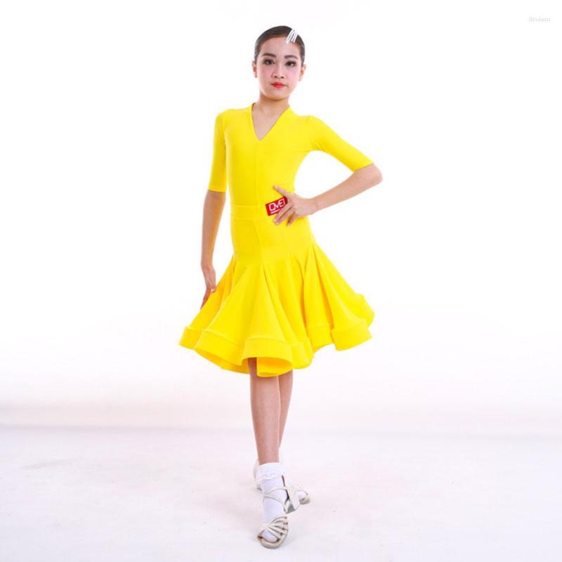 

Stage Wear NY10 1233 1203 V Neck Tops And Lotus Skirt Kids Latin Dance Dress For Girl Competition Ballroom Dancing Costume, 002