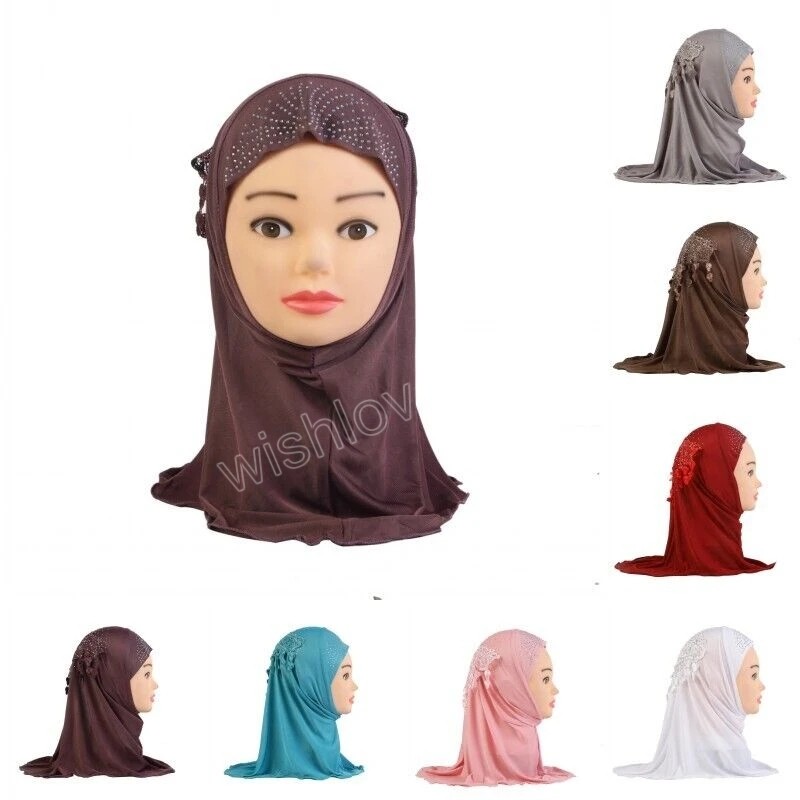 

Ramadan Muslim Girls Solid Color One-Piece Hijab Hats Eid Islamic Kids Wear Directly Prayer Turban Shawls Headwear
