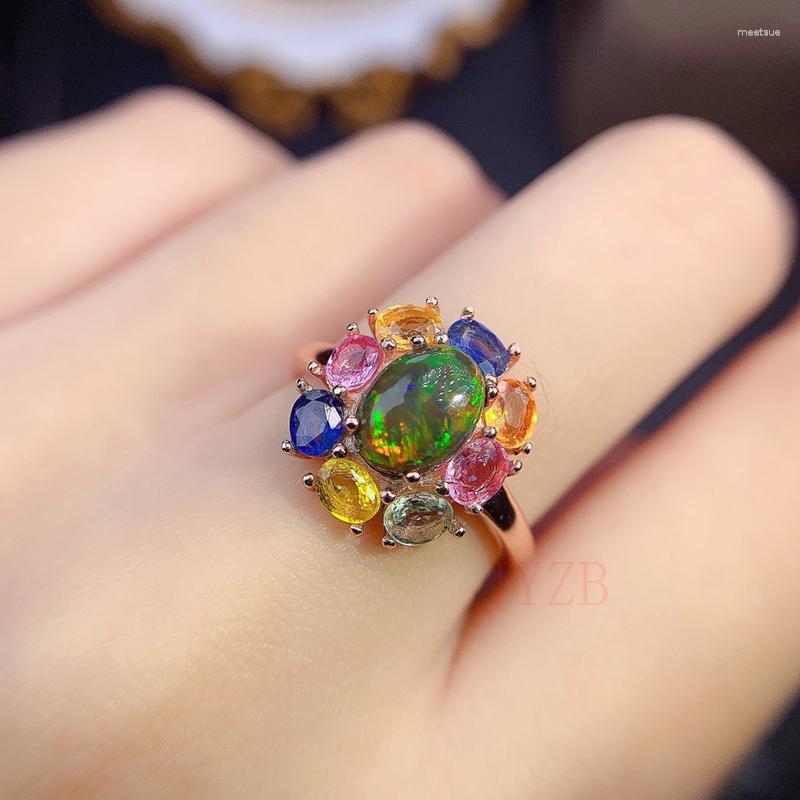 

Cluster Rings Shiny Natural Opal Sterling Silver Ring Fire Color Good Female Light Luxury Delicate Accessories Lovers Gift