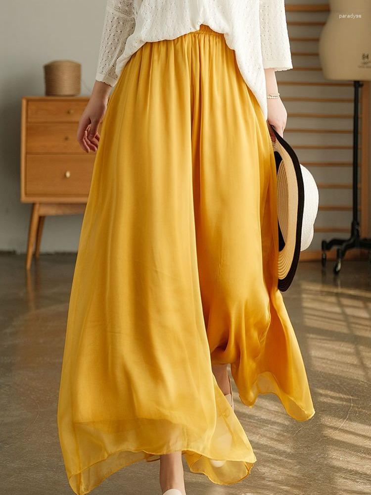 

Skirts Women's Summer Skirt Casual Loose Wide Leg Pants Female Korean Fashion Chiffon Solid Long For Women 2023, Black