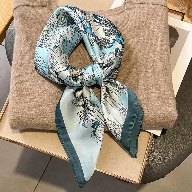 

Scarves Elegant Skinny Silk Square Scarf Women Floral Print Foulard Neckerchief Bag Ribbon Lady Soft Satin Hairband Head Hijab Office