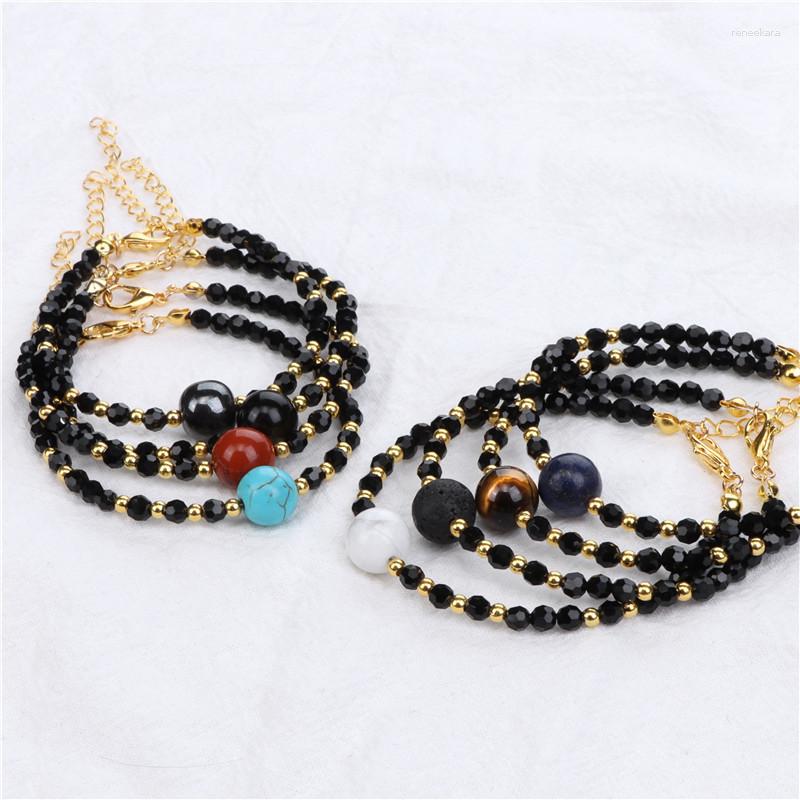 

Link Bracelets 4mm Lava Turquoise Tiger Eye Adjustable Rope Section Bead Bracelet For Women Men Fashion Jewelry Gift