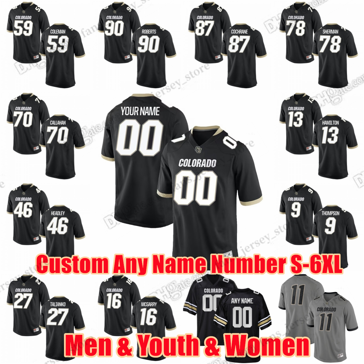 

NCAA S-6XL Colorado Buffaloes College Football Jerseys Timothy Coleman Shane Callahan William Sherman Xavier Cochrane Terriek Roberts Any Name Number Jersey, Women (size s-xl)