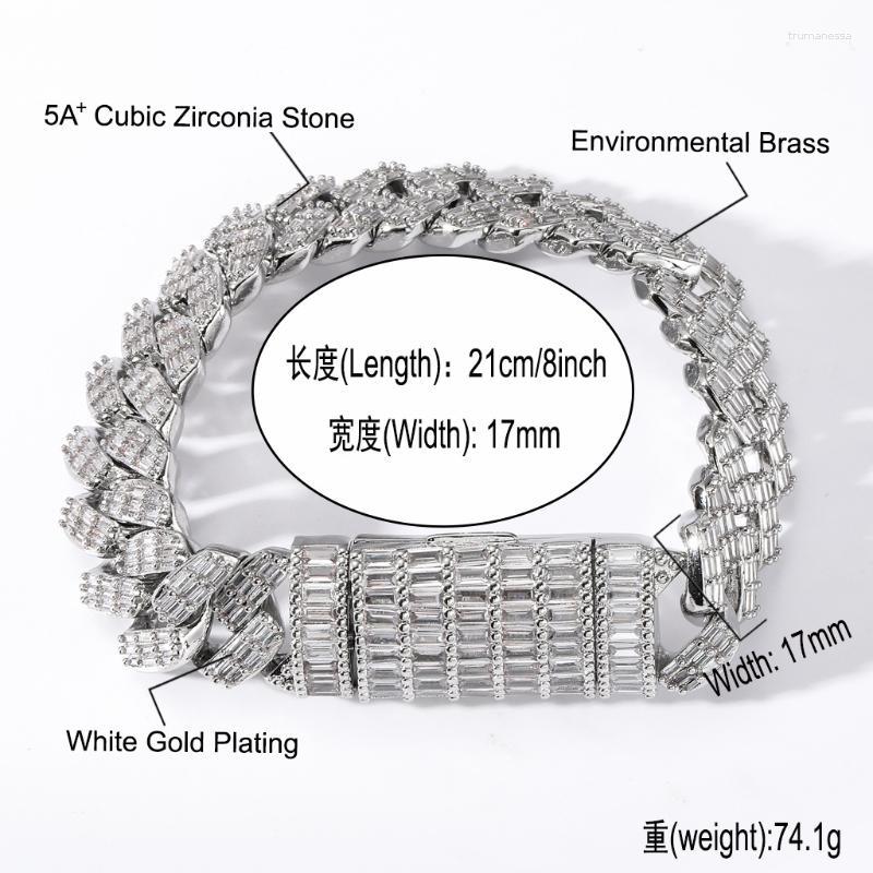 

Link Bracelets Chain MISSIVY 17mm Miami Baguette Zircon Prong Set Box Clasp Cuban Bracelet For Men Hip Hop Iced Out Bling Rapper Jewelry
