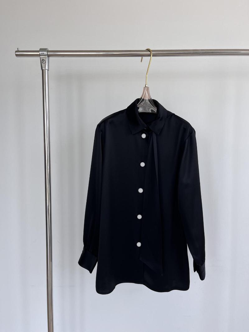 

Women' Blouses Acetate Floating Belt Shirt Elegant Temperament Fashion Soft And Comfortable 2023 Summer 0725Q, Black