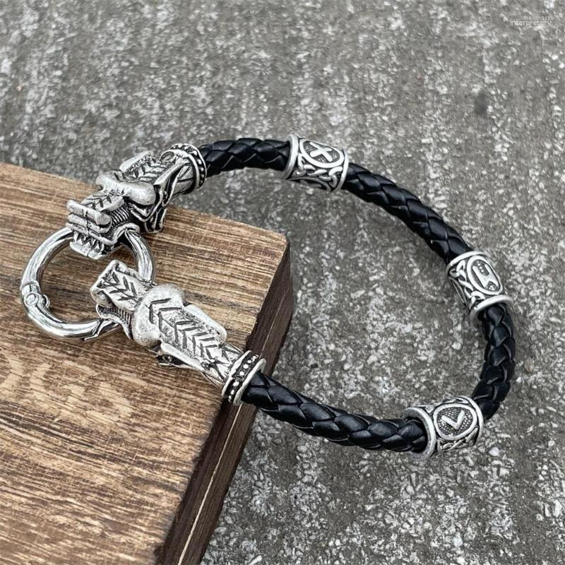 

Bangle Nostalgia Dragon Heads Nordic Runes Beads Viking Bracelet Bangles Men Vikings Accessories Talisman Wicca Vikingo Punk Jewelry