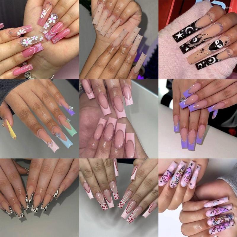 

False Nails Nail Tips Press On DIY Full Cover Square Head Long Water Pipe Fake Wearable