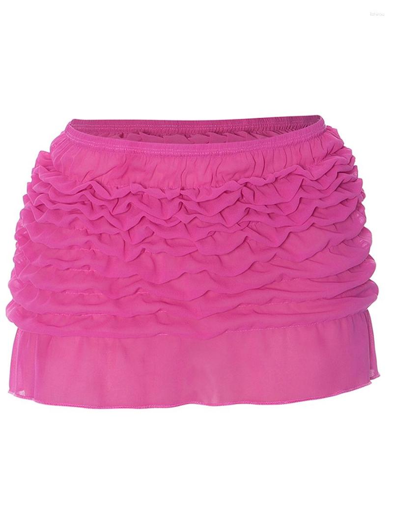 

Skirts Women  Summer Mini Streetwear Pink Elastic Band High Waist Ruched