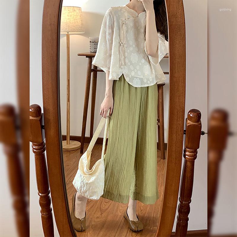 

Ethnic Clothing 2023 Chinese Style Floral Hanfu Dress Set Women Elegant Casual Daily Cheongsam Vintage Lady Qipao Top Pants