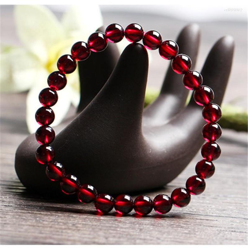 

Strand Drop 6mm Natural Genuine Wine Red Garnet Crystal Round Clear Beads Stretch Charm Bracelets Fashion Women Stone Bracelet
