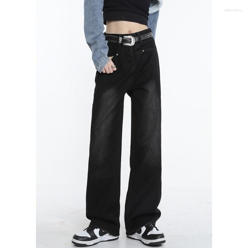 

Women's Jeans Black High Waist Women Vintage American Fashion Street Style Wide Leg Jean Female Denim Trouser Straight Baggy