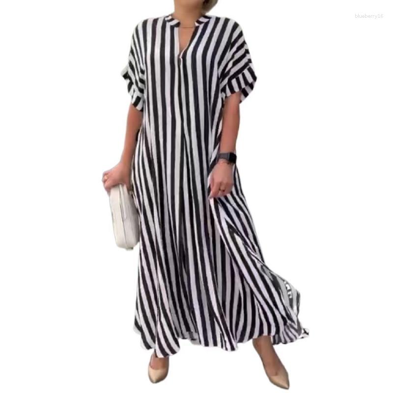 

Ethnic Clothing European American Women's Fashion Side Slit Striped Cardigan Short Sleeved Dress For Middle East Girls' Loose Long