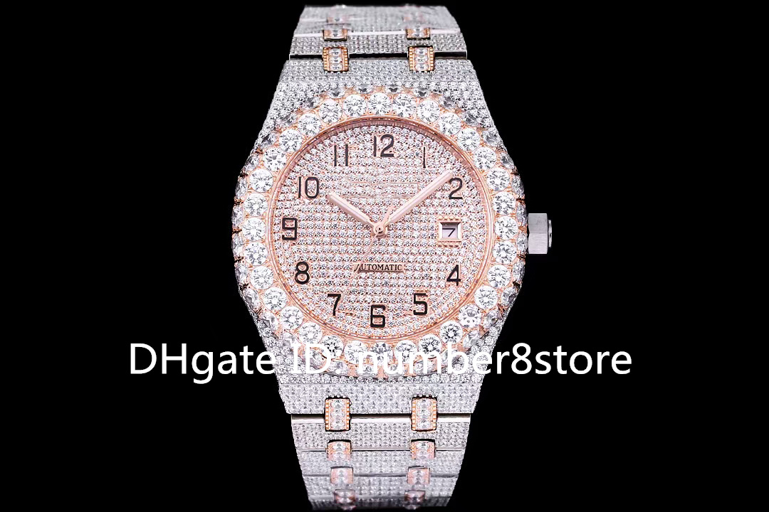 

New 15510 Full Diamond Luxury mens watches Big diamonds bezel Ultra thin Wristwatch Swiss 324 Automatic Mechanical 28800 vph 18K Platinum 904L Steel Water Resistant