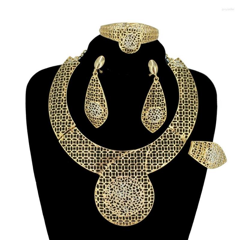 

Necklace Earrings Set 2023 Est Italian Gold Plated Jewelry Woman Large Choker Banquet Birthday Party FHK14856, Picture shown
