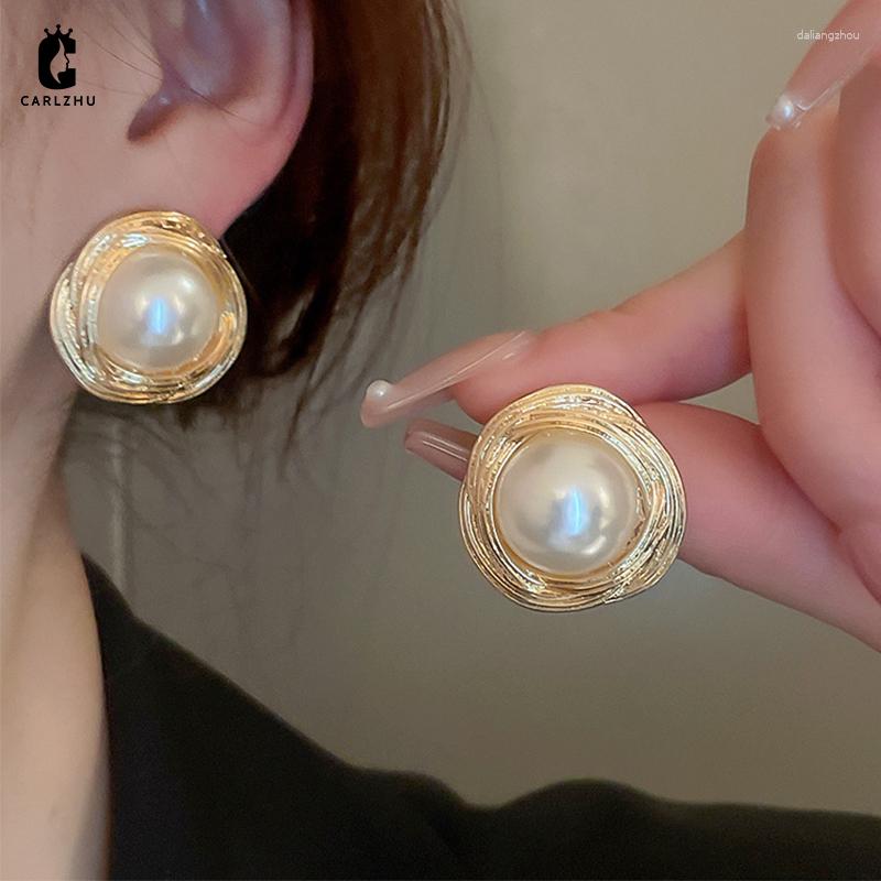 

Stud Earrings Medieval Wrapped Brushed Simulated Pearl Round For Women Light Luxury Versatile Earring Fashion Jewelry
