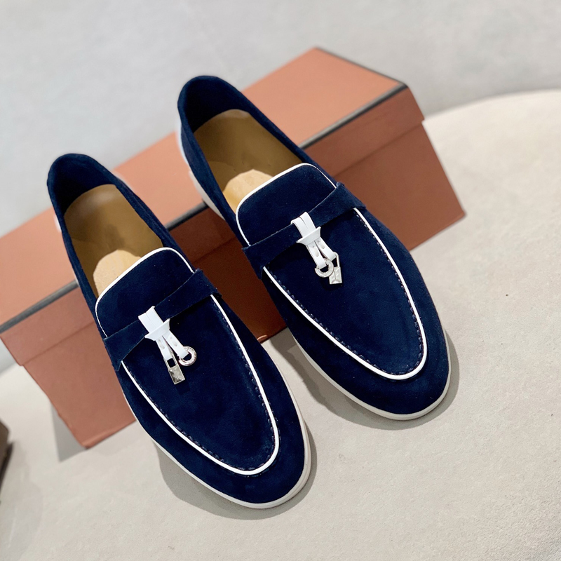 

LORO Designer Womens Luxury Leather Loafers 2023 Flat Shoes Mocasines Mens Driving Sports Shoes Casual Shoes Walking Shoes, Navy blue