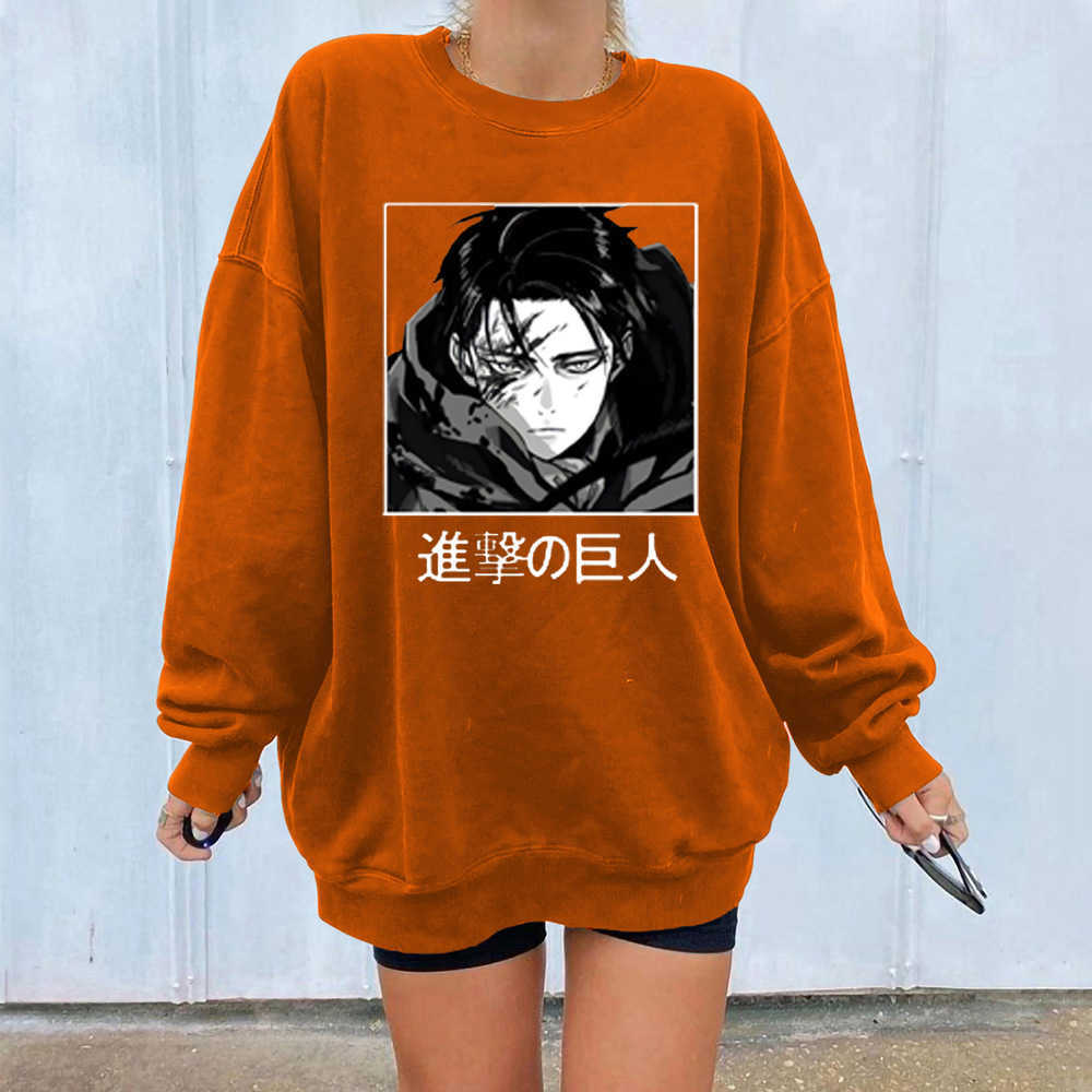 

Autumn Women' Fashion Off Shoulder Sweater with Giant Art Print of Japanese Anime Attack biker black leather jacket women 2014, Orange