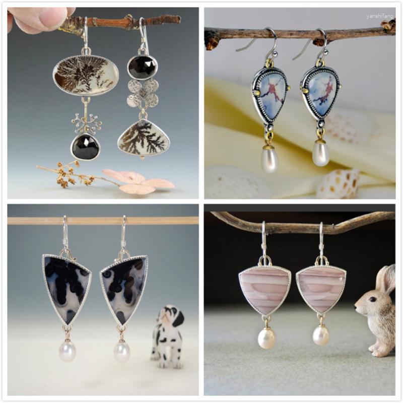 

Dangle Earrings Natural Stone For Womem Trendy Bohemia Artificial Agate Pearl Luxury Elegant Geometric Jewelry Gift