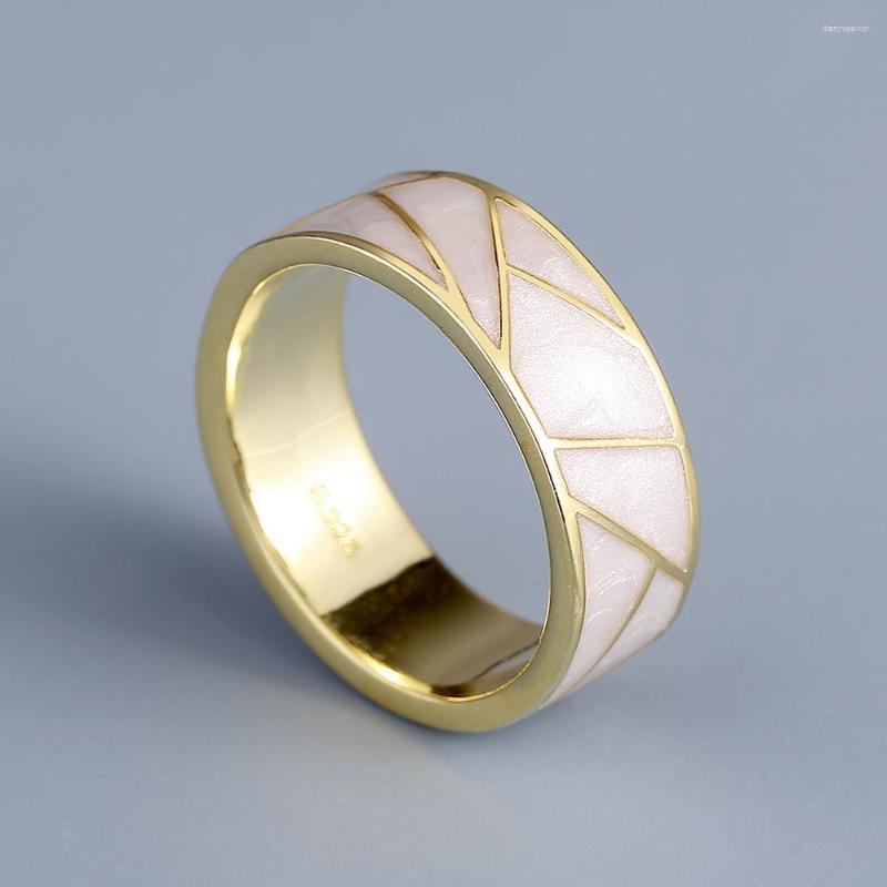 

Cluster Rings Classic 18-karat Gold Ring For Women's Fashion White Dripping Glue Handmade Enamel Jewelry Engagement Party