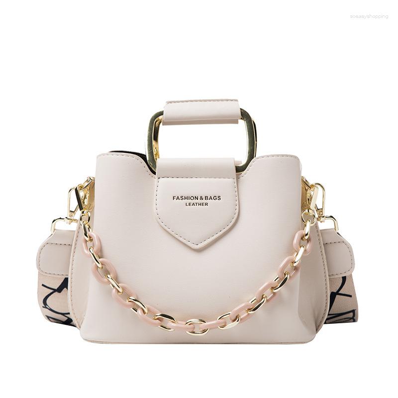 

Evening Bags Vento Marea Small Bucket Shoulder Bag 2023 Chain Cross Body Wide Strap Top-Handle Tote Fashion Design Female Purse &, White handbag