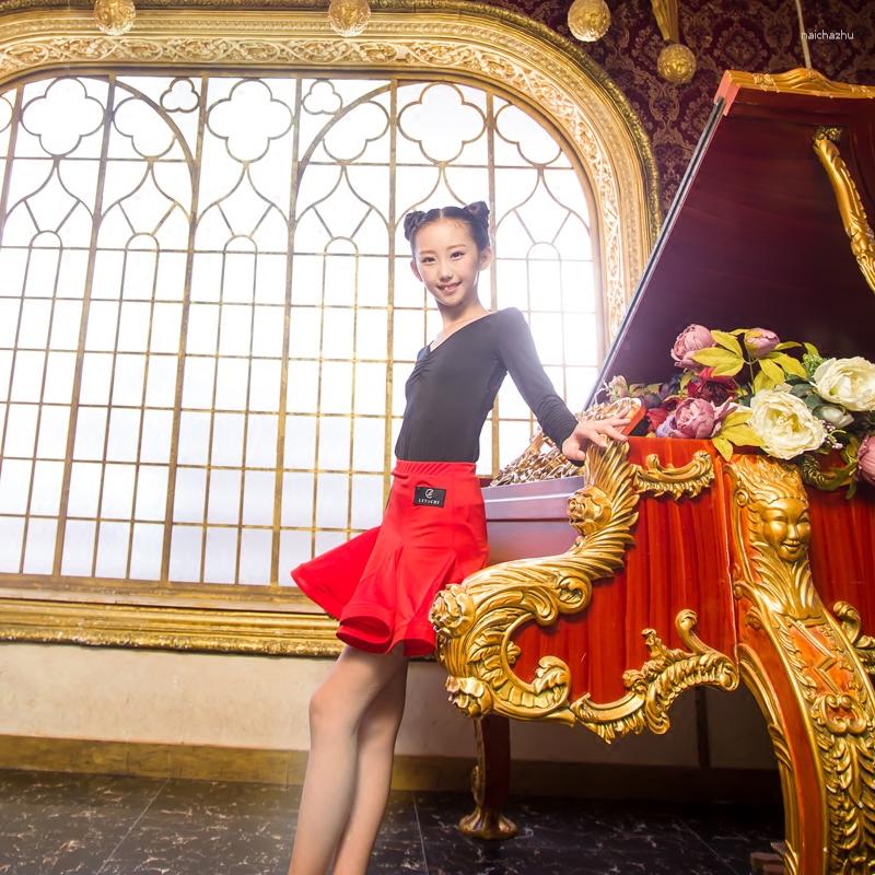 

Stage Wear Black Red Latin Dance Dress Girls Autumn Winter Long Sleeve Practice Clothes Performance Competition