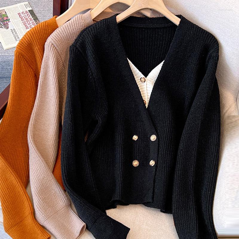 

Women's Knits Autumn Winter Solid Color Sweater Women Single-breasted Knit Cardigan Sweet Jacket Top Femme -4XL Spring, Black