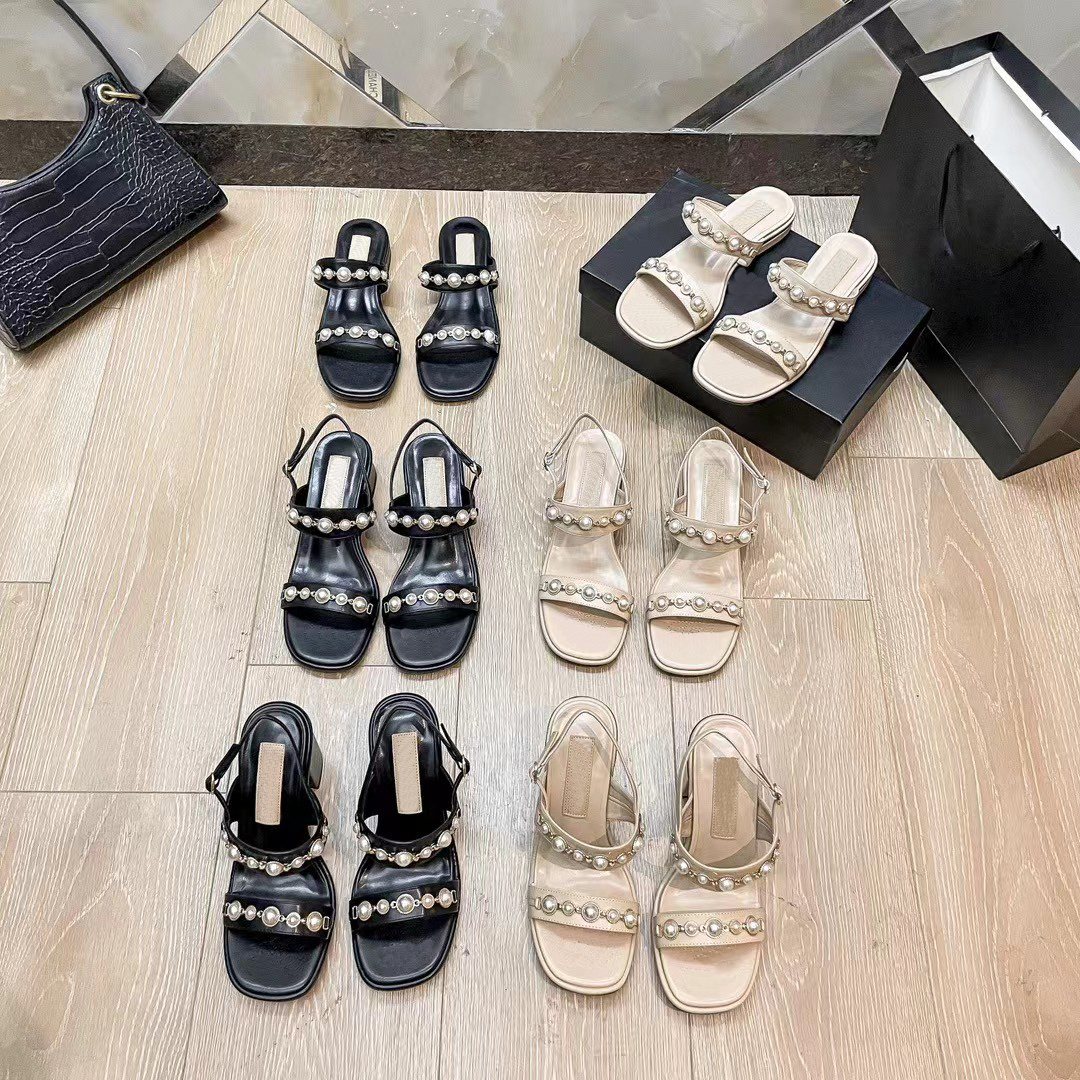 

New 2023ss designer sandals women high heels chunky heel leather slides slippers womens white black Leather Shoes Party Fashion size 35-42 letter printed shoes